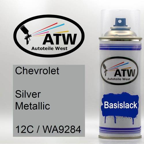 Chevrolet, Silver Metallic, 12C / WA9284: 400ml Sprühdose, von ATW Autoteile West.